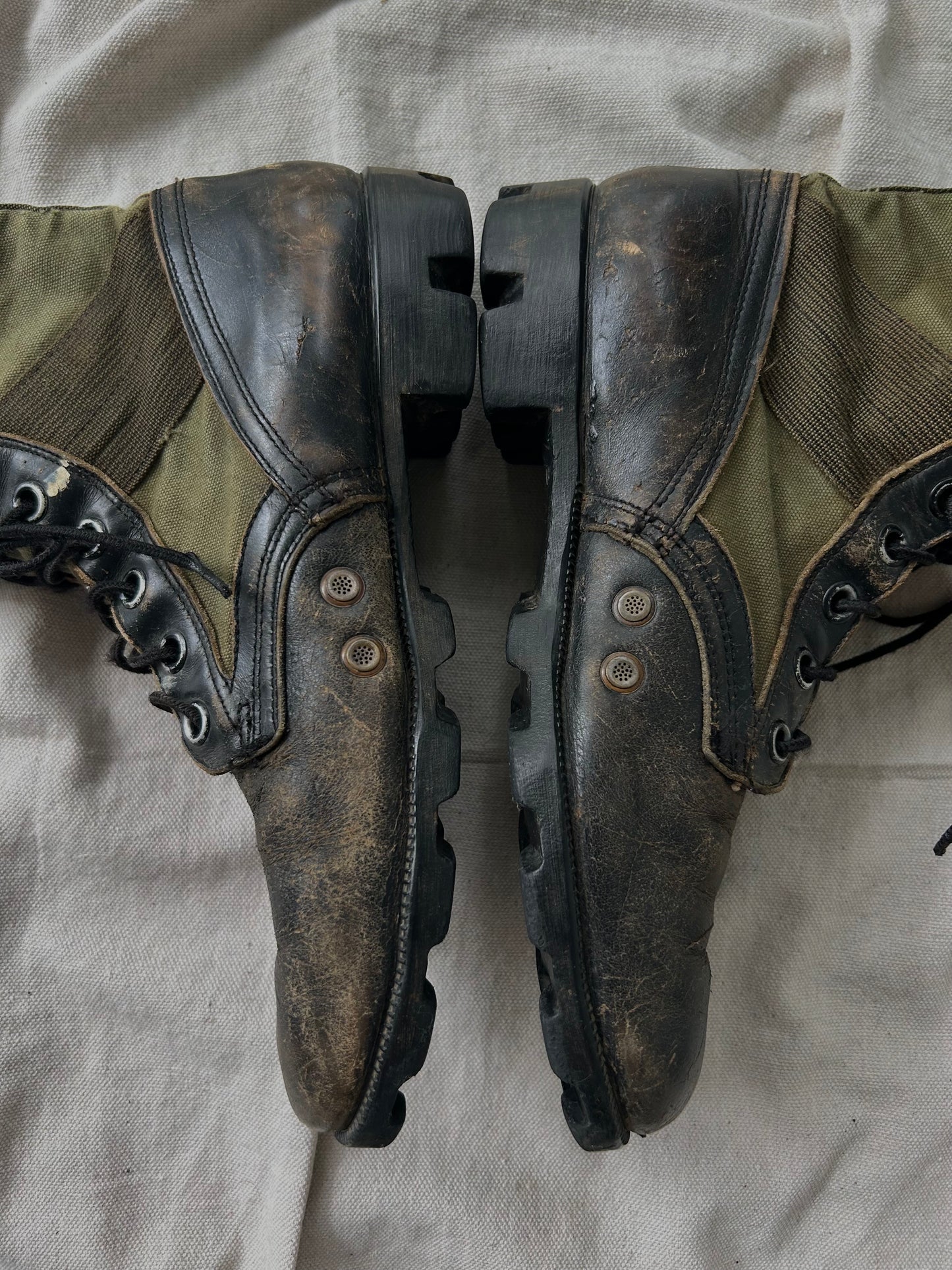 Vintage Military Green / Black Leather Jungle Boots (Men’s 8) Distressed