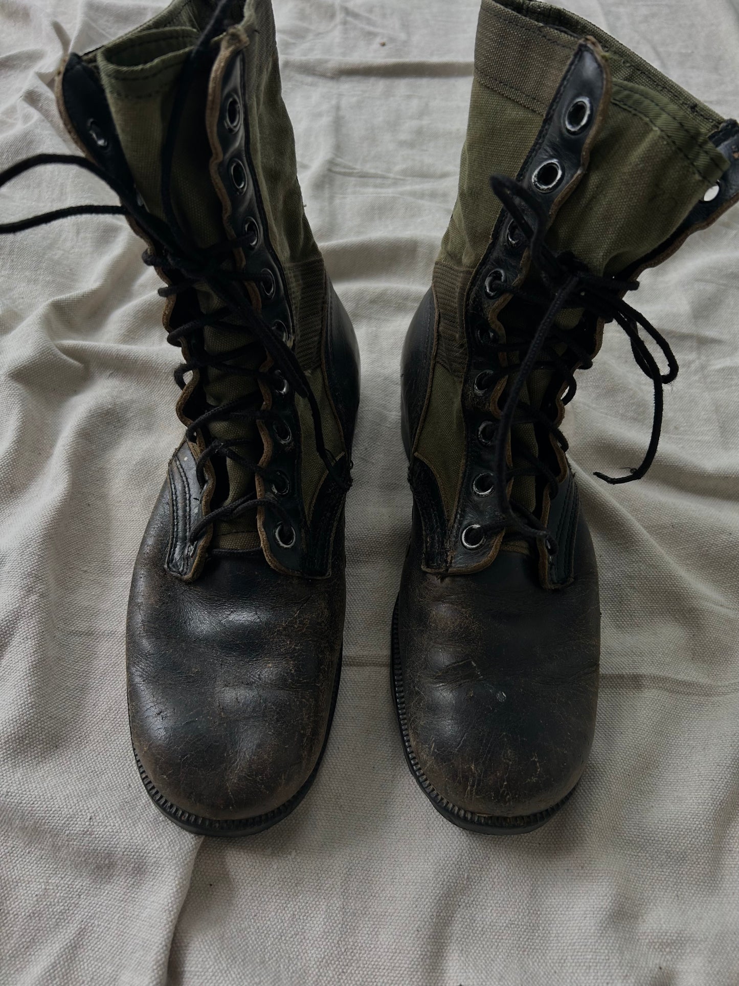 Vintage Military Green / Black Leather Jungle Boots (Men’s 8) Distressed