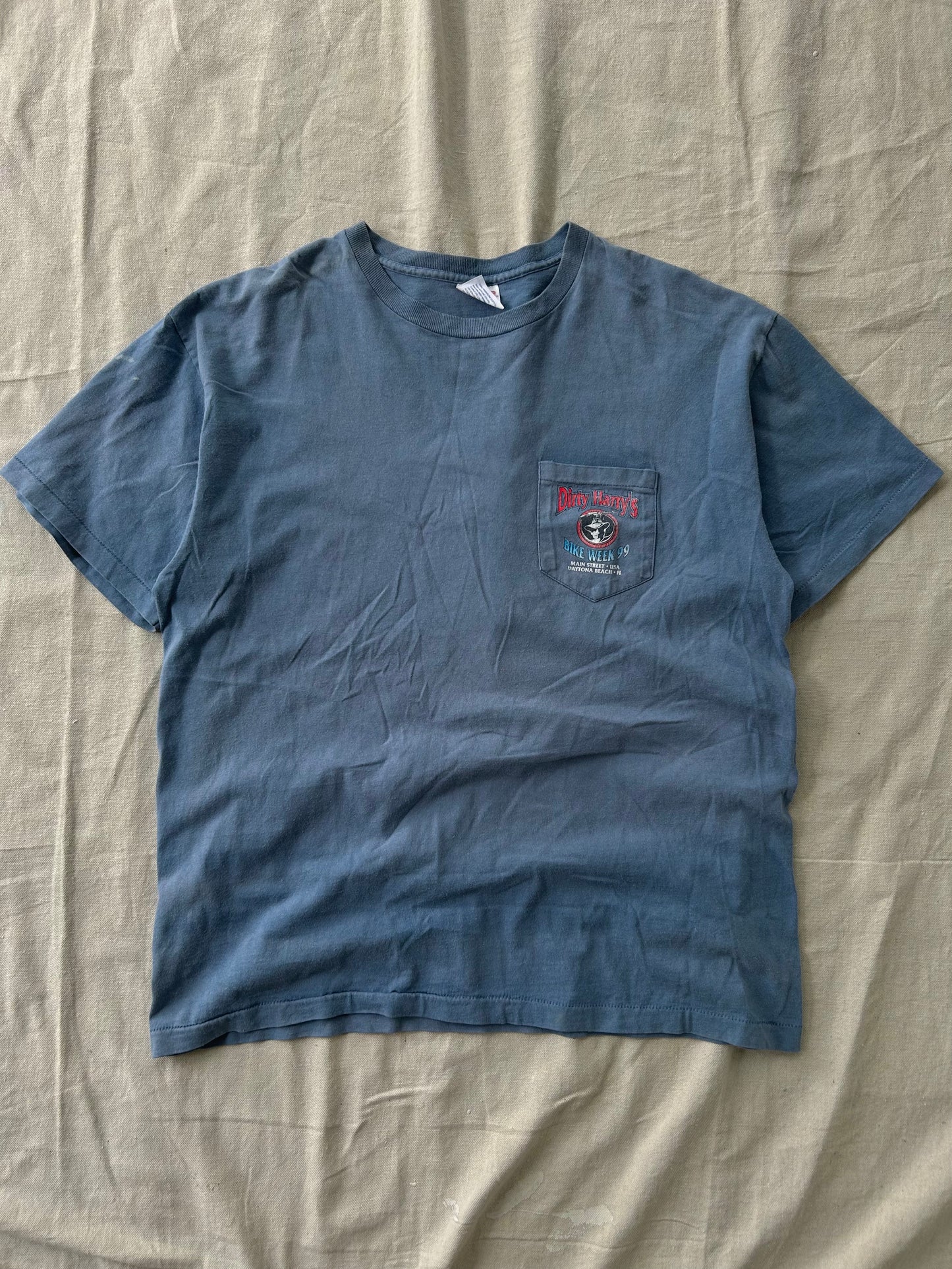 Vintage 90s Dirty Harry’s Bike Week t shirt (XL) Faded blue 1999