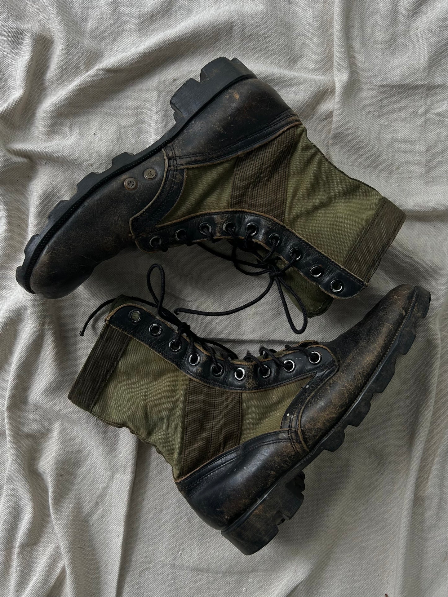 Vintage Military Green / Black Leather Jungle Boots (Men’s 8) Distressed